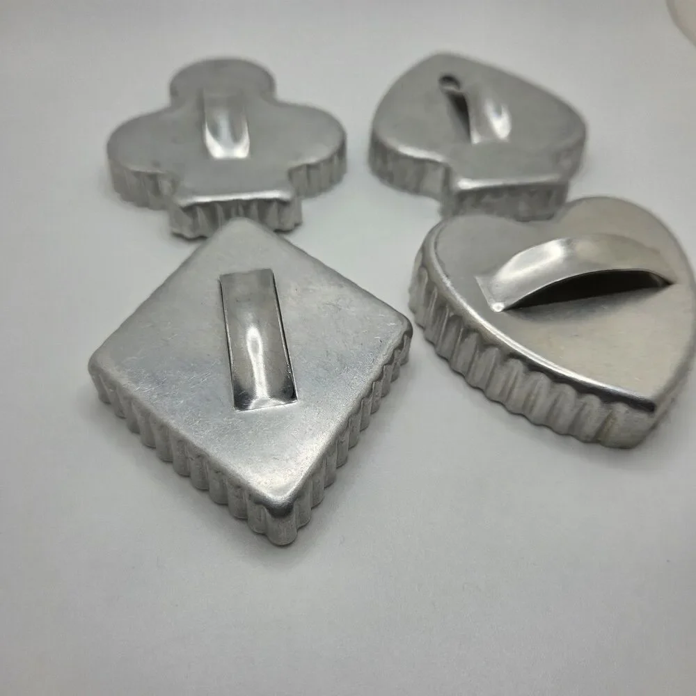 Vtg Aluminum Fluted Cookie Cutters Playing Card Suits Heart Spade Diamond Club
